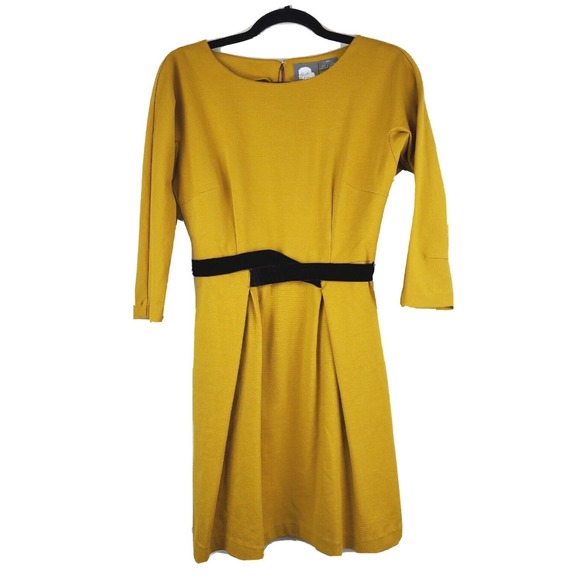 Anthropologie Dresses & Skirts - Girls From Savoy XS Mustard Yellow Velvet Belt Ponte Knit Dress Anthropologie